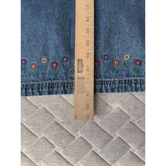 Route 66 Tank Dress Womens Large Blue Denim Floral Embroidered Vintage Overalls - Picture 6 of 7